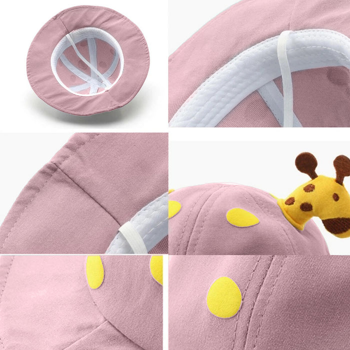 Babymoon Giraffe Baby Boys Girls Kids Summer Cap with Head String Doted Beach Hat | Pink | 2-6 Year