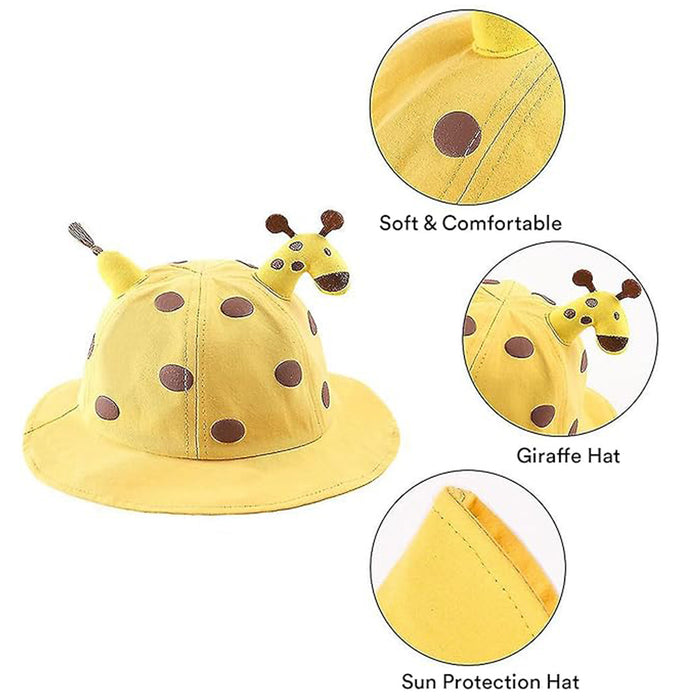 Babymoon Giraffe Baby Boys Girls Kids Summer Cap with Head String Doted Beach Hat | Yellow | 2-6 Year