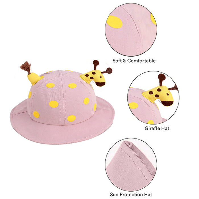 Babymoon Giraffe Baby Boys Girls Kids Summer Cap with Head String Doted Beach Hat | Pink | 2-6 Year