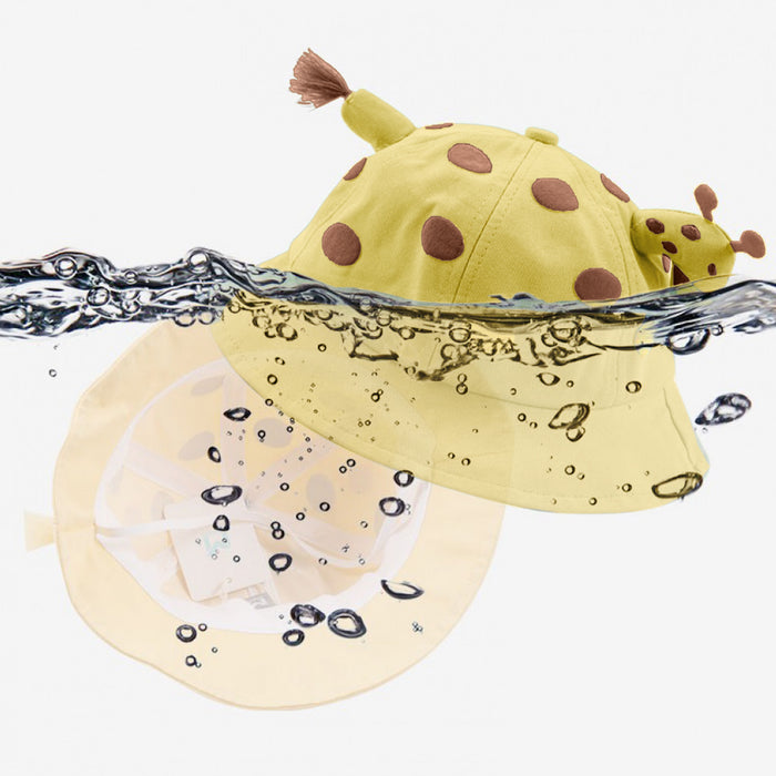 Babymoon Giraffe Baby Boys Girls Kids Summer Cap with Head String Doted Beach Hat | Yellow | 2-6 Year