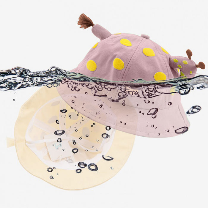 Babymoon Giraffe Baby Boys Girls Kids Summer Cap with Head String Doted Beach Hat | Pink | 2-6 Year