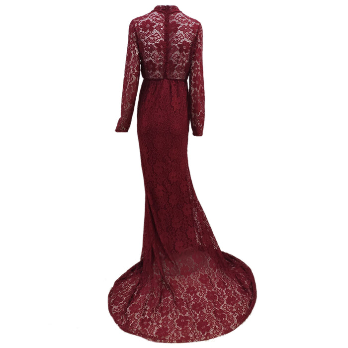Babymoon High Neck Full Sleeve Maternity Gown Dress - Maroon