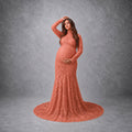 Babymoon High Neck Full Sleeve Maternity Gown Dress - Peach