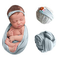 Babymoon Jersey Stretchable Baby Photography Shoot Wrap Cloth With Hairband - Green