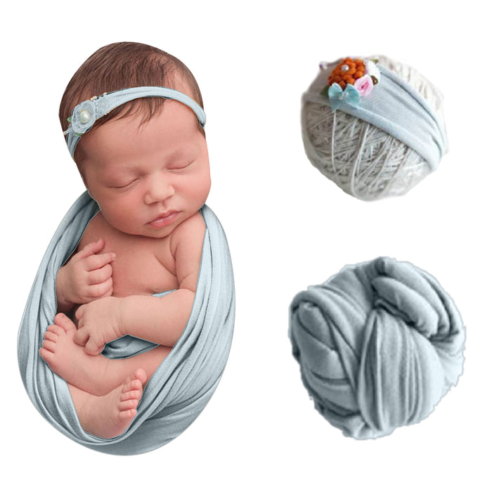 Babymoon Jersey Stretchable Baby Photography Shoot Wrap Cloth With Hairband - Green