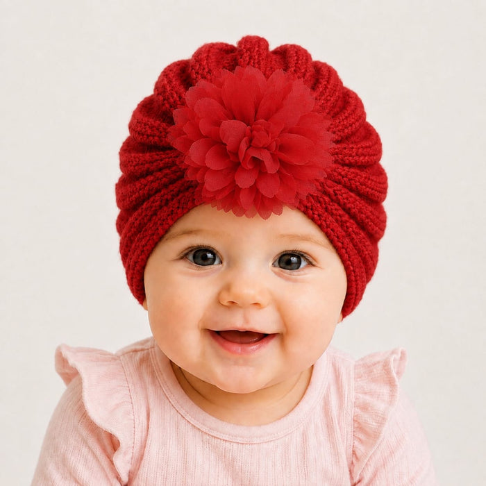 Babymoon Knit Flower Cap Newborn Photography Crochet Outfit Costume - Red