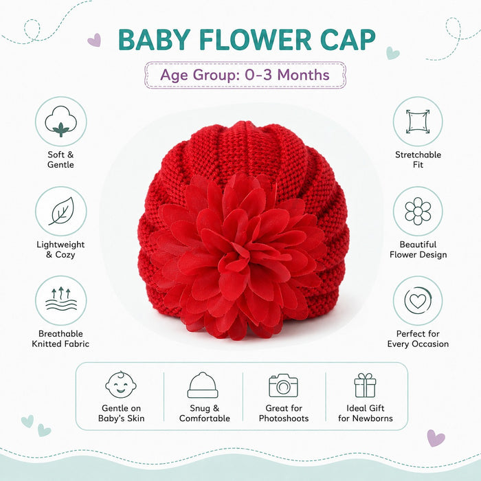 Babymoon Knit Flower Cap Newborn Photography Crochet Outfit Costume - Red