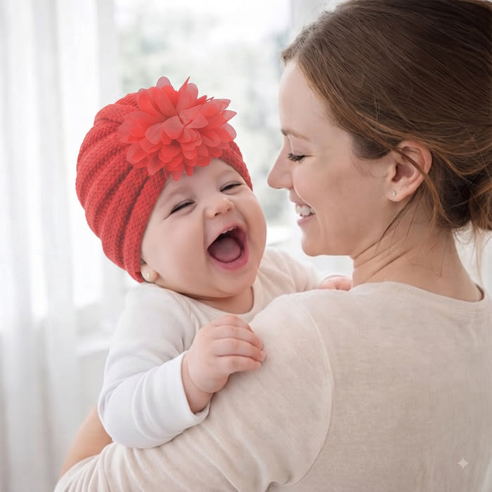 Babymoon Knit Flower Cap Newborn Photography Crochet Outfit Costume - Red