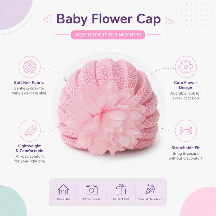 Babymoon Knit Flower Cap  Newborn Photography Crochet Outfit Costume -Pink