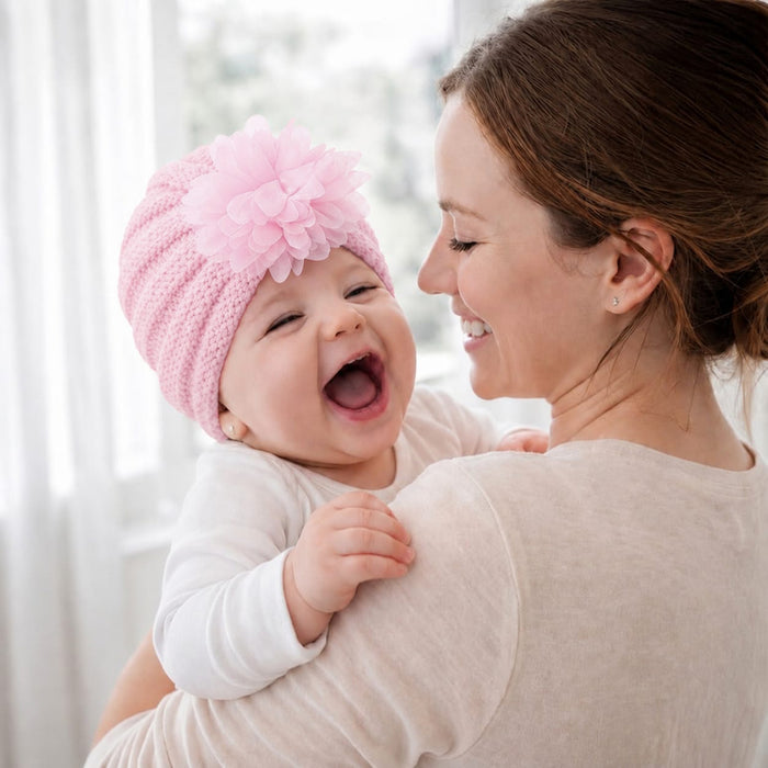Babymoon Knit Flower Cap  Newborn Photography Crochet Outfit Costume -Pink