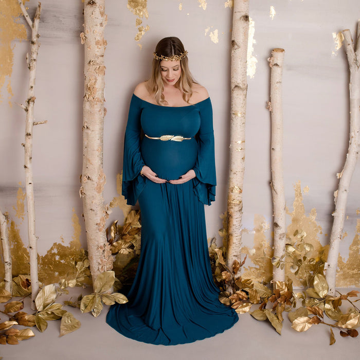Babymoon Long Sleeve Long Tail Stretchable Maternity Gown Dress | Navy Blue