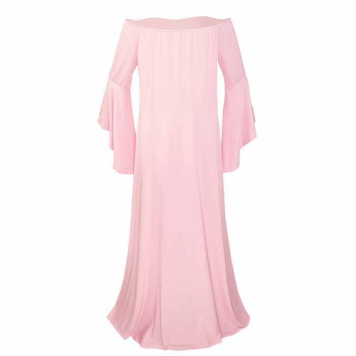 Babymoon Long Sleeve Long Tail Stretchable Maternity Gown Dress | Pink