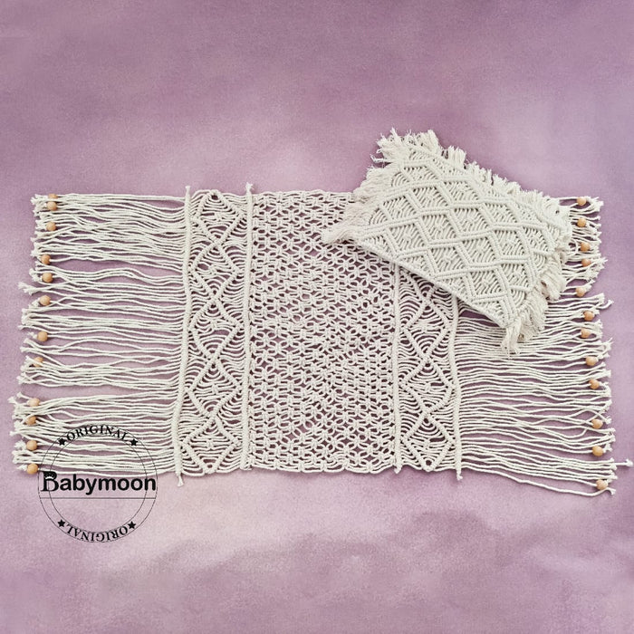 Babymoon Macrame Mat Layer with Pillow Blanket Basket Filler Baby Photography Shoot Prop (Layer with Pillow)
