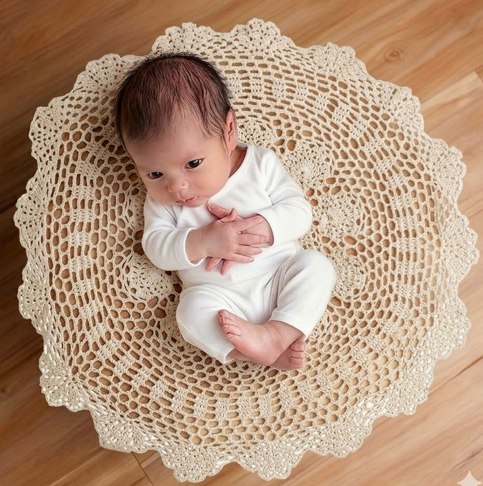 Babymoon Macrame Photography Mat - White