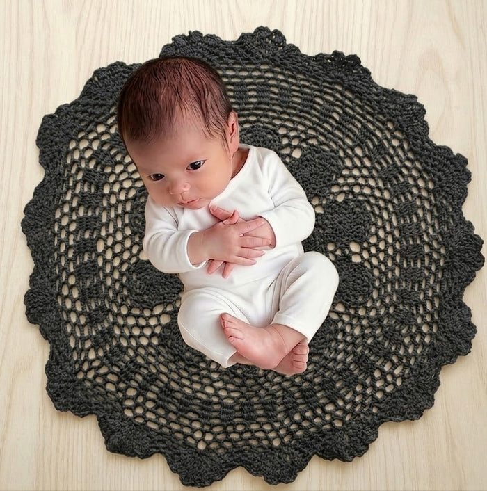 Babymoon Macramé Photography Mat Layer Round - Grey