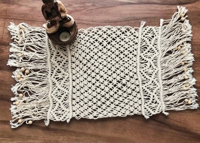 Babymoon Macrame Rectangular Mat Photography Layer - Offwhite