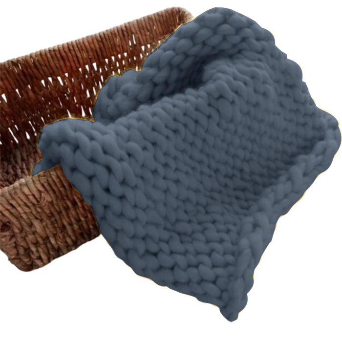 Babymoon Marino Wool Knit Throw Basket Filler Blanket Baby Photography Photoshoot Props | Navy Blue