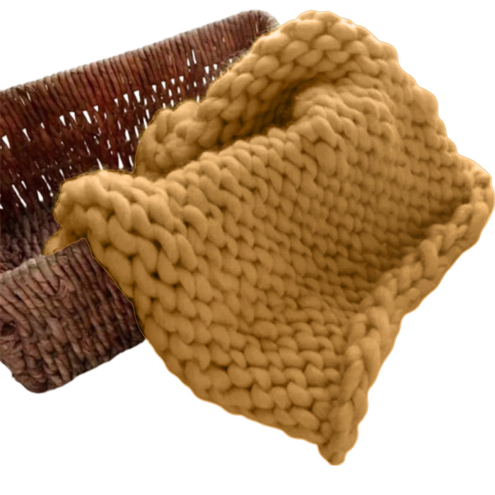Babymoon Marino Wool Knit Throw Basket Filler Blanket Baby Photography Photoshoot Props | Mustard