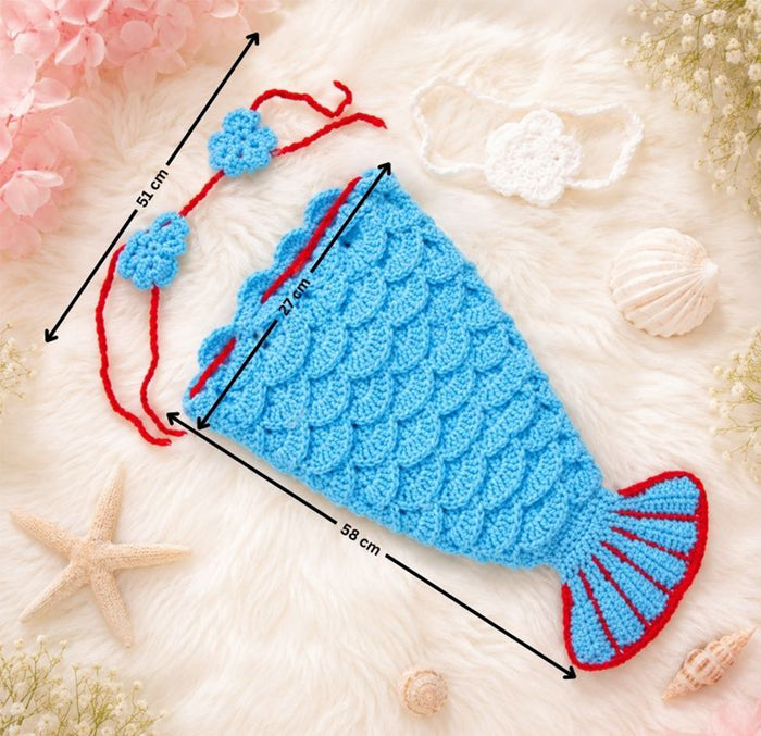 Babymoon Mermaid Newborn Photography Crochet Outfit Costume - Blue