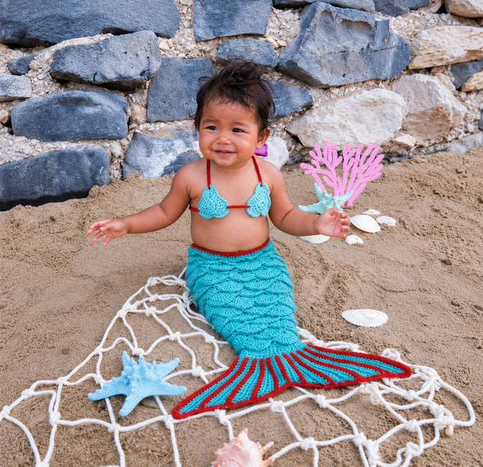Babymoon Mermaid Newborn Photography Crochet Outfit Costume - Blue