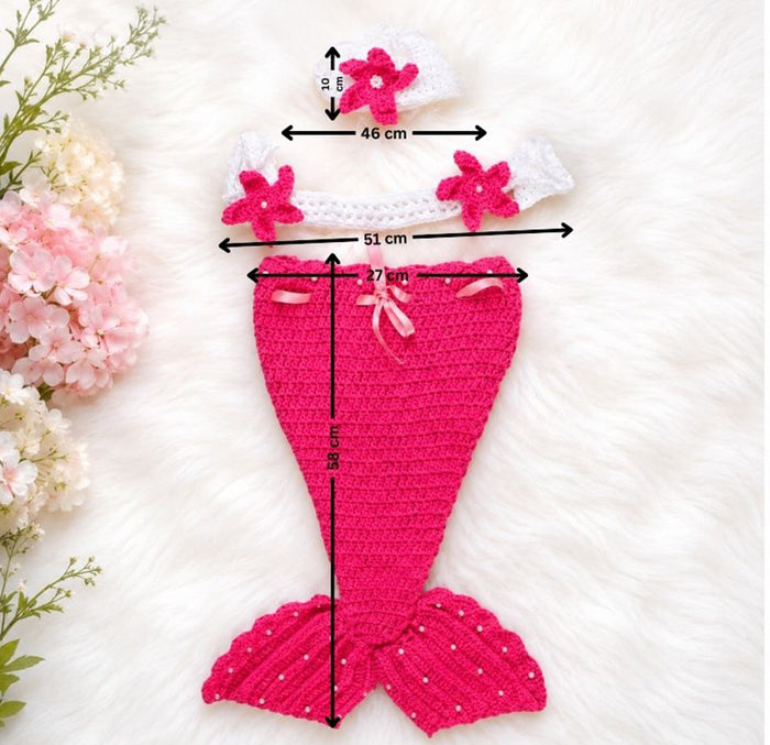 Babymoon Mermaid Newborn Photography Crochet Outfit Costume - Pink