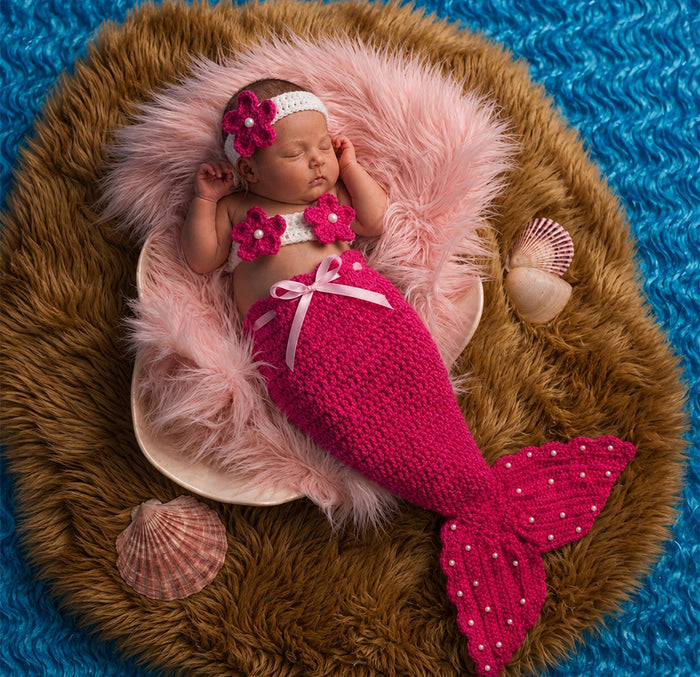 Babymoon Mermaid Newborn Photography Crochet Outfit Costume - Pink