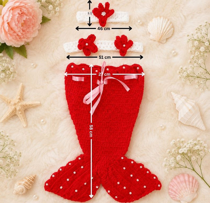 Babymoon Mermaid Newborn Photography Crochet Outfit Costume - Red