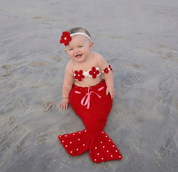 Babymoon Mermaid Newborn Photography Crochet Outfit Costume - Red