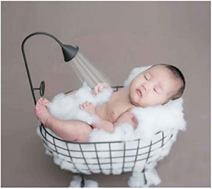 Babymoon Metal Bath Tub with Shower| Without Foam | Baby Basket Photography Prop | Black