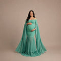 Babymoon Off Shoulder Long Tail Maternity Gown Dress - Green