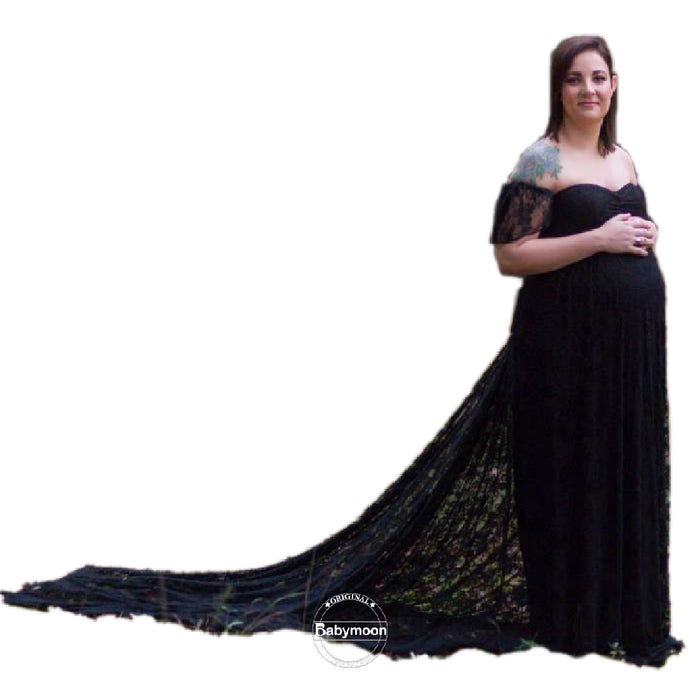 Babymoon Off Shoulder Maternity Gown Dress - Black