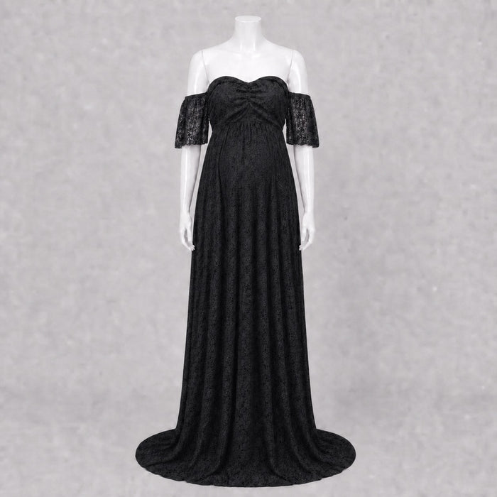 Babymoon Off Shoulder Maternity Gown Dress - Black