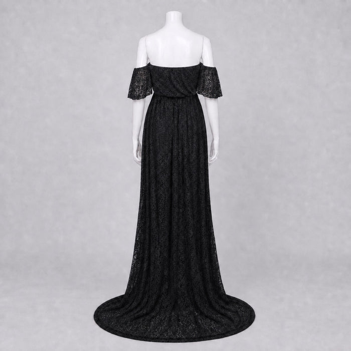 Babymoon Off Shoulder Maternity Gown Dress - Black