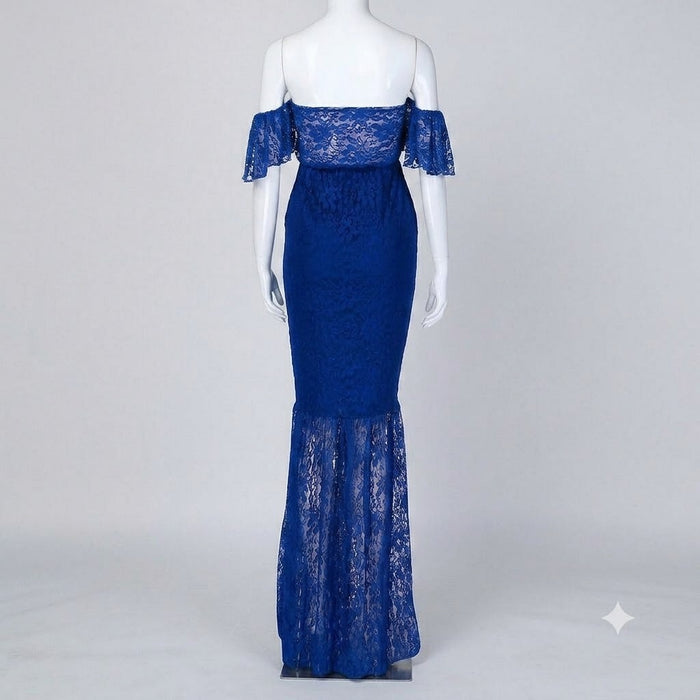 Babymoon Off Shoulder Maternity Gown Dress - Blue