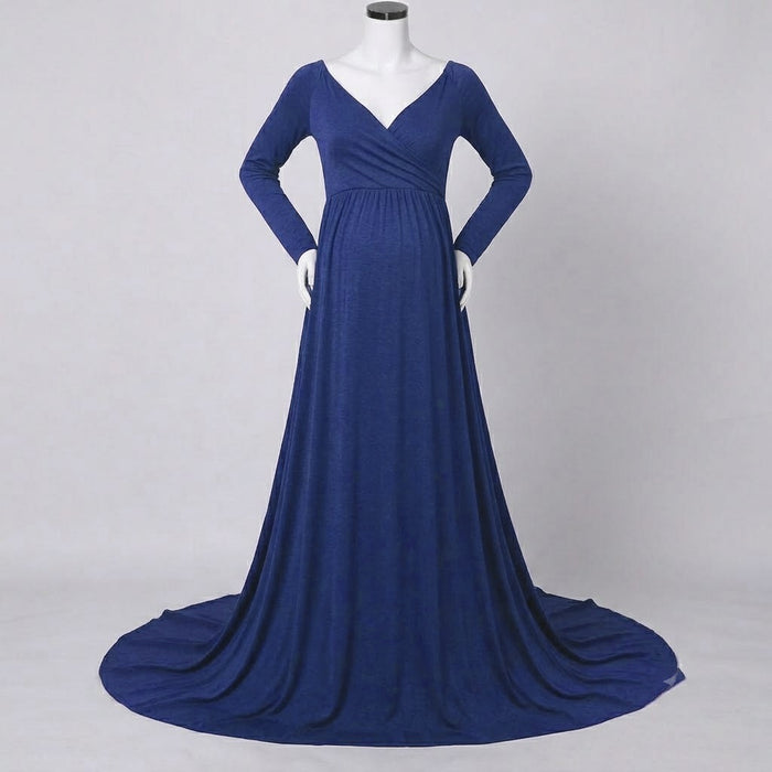Babymoon Off Shoulder Maternity Gown Dress - Blue