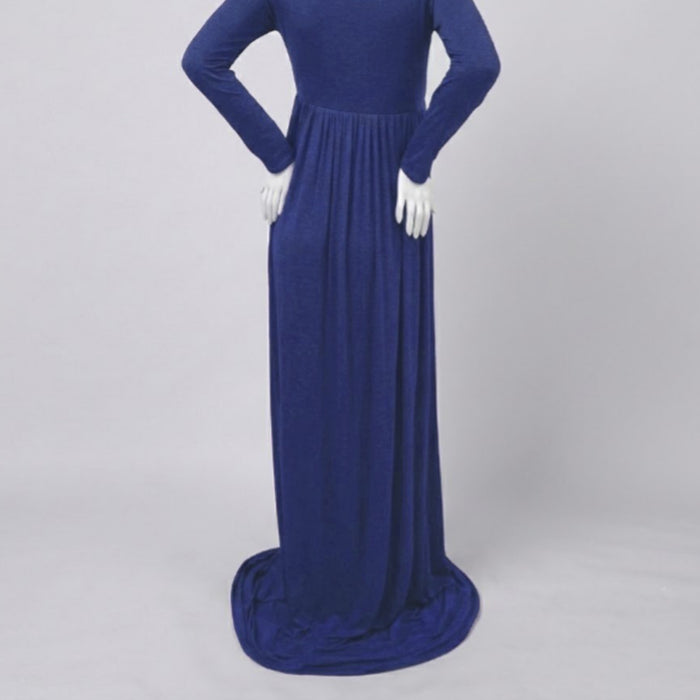 Babymoon Off Shoulder Maternity Gown Dress - Blue
