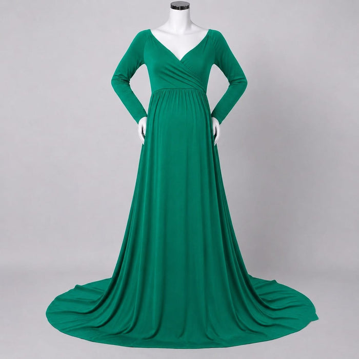 Babymoon Off Shoulder Maternity Gown Dress - Green