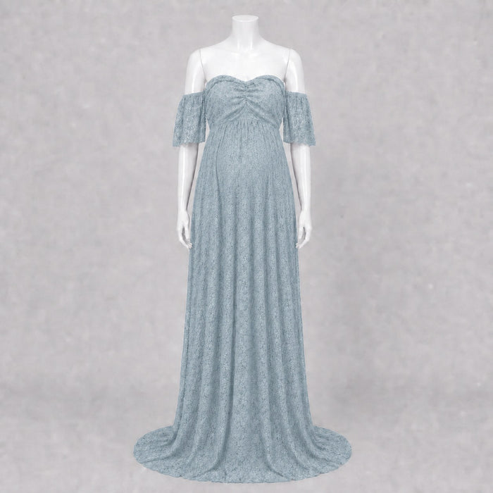 Babymoon Off Shoulder Maternity Gown Dress - Light Blue