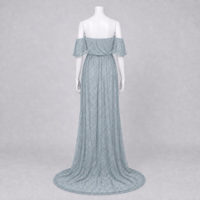 Babymoon Off Shoulder Maternity Gown Dress - Light Blue