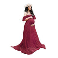 Babymoon Off Shoulder Maternity Gown Dress - Maroon