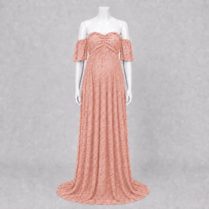 Babymoon Off Shoulder Maternity Gown Dress - Peach