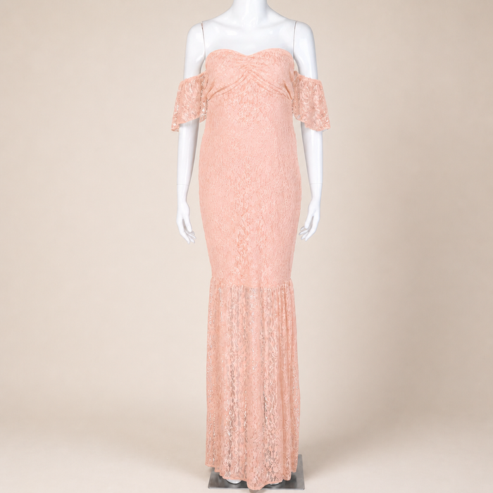 Babymoon Off Shoulder Maternity Gown Dress - Peach