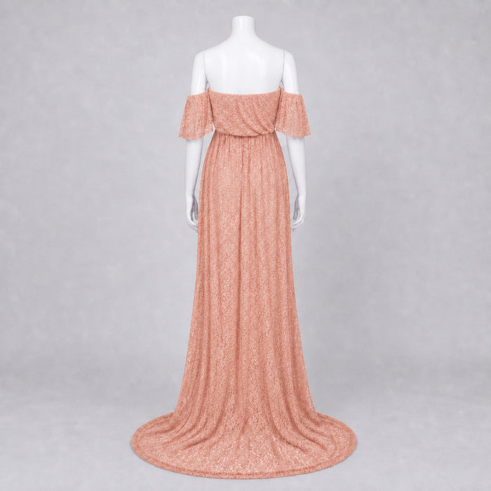 Babymoon Off Shoulder Maternity Gown Dress - Peach