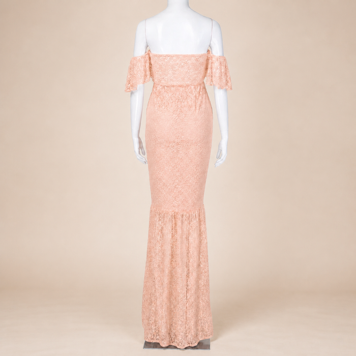 Babymoon Off Shoulder Maternity Gown Dress - Peach