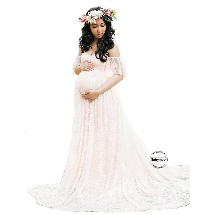 Babymoon Off Shoulder Maternity Gown Dress - White