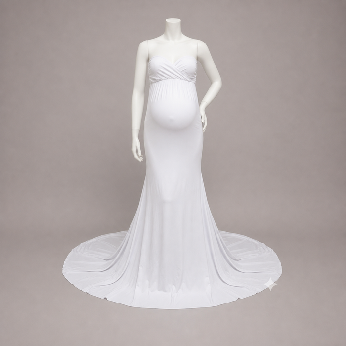 Babymoon Off Shoulder Maternity Gown Dress - White