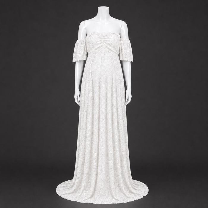 Babymoon Off Shoulder Maternity Gown Dress - White