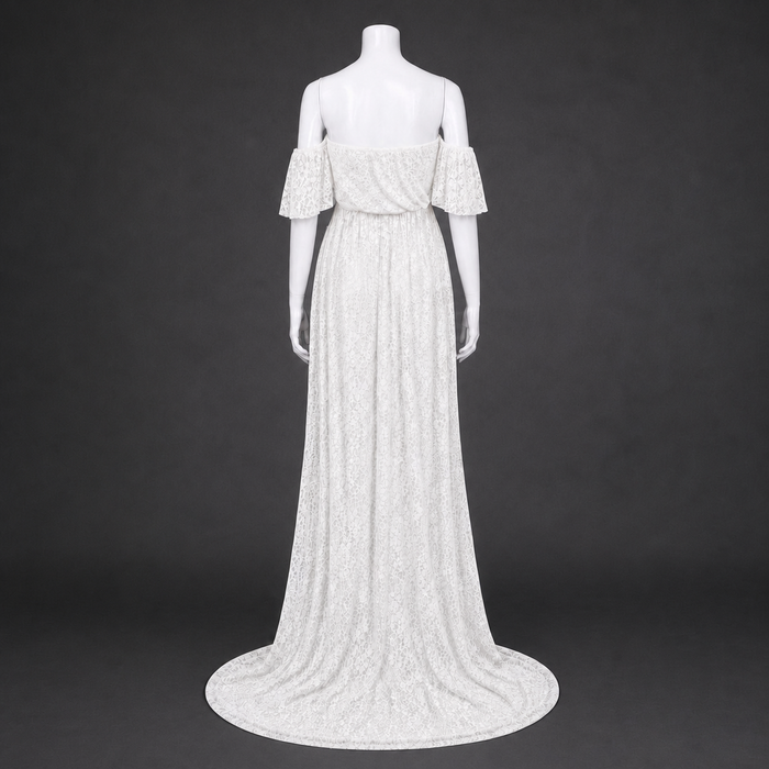 Babymoon Off Shoulder Maternity Gown Dress - White