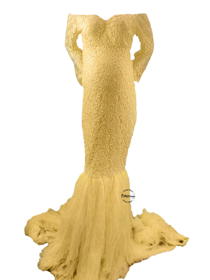 Babymoon Off Shoulder Maternity Gown Dress - Yellow