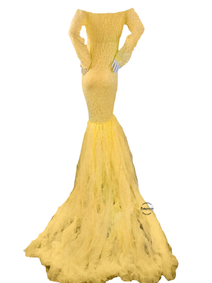Babymoon Off Shoulder Maternity Gown Dress - Yellow